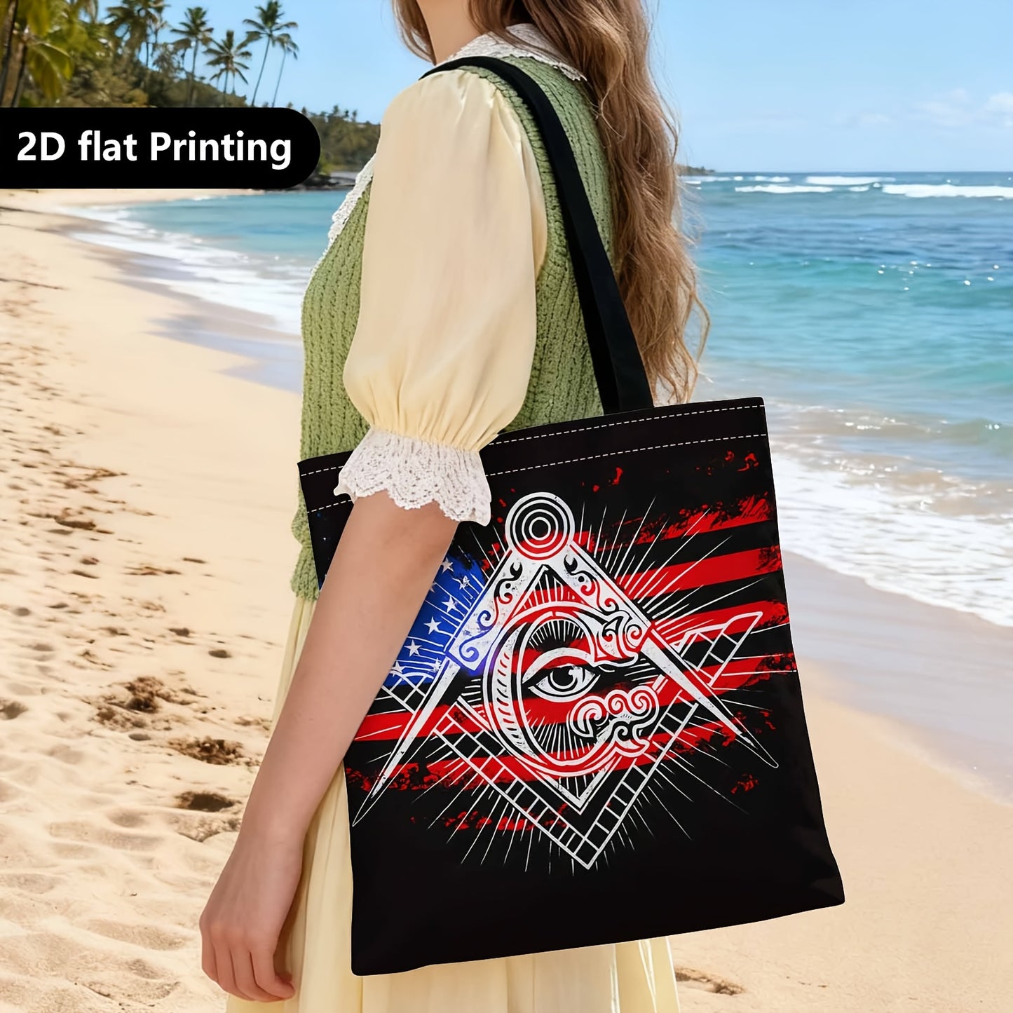 Spacious Tote Bag for Women, Perfect as a Versatile Everyday Carryall for Work, Masonic Symbol, American Flag, Illuminati Eye,Grocery Shopping, Beach Day, and Casual Weekend Outings.