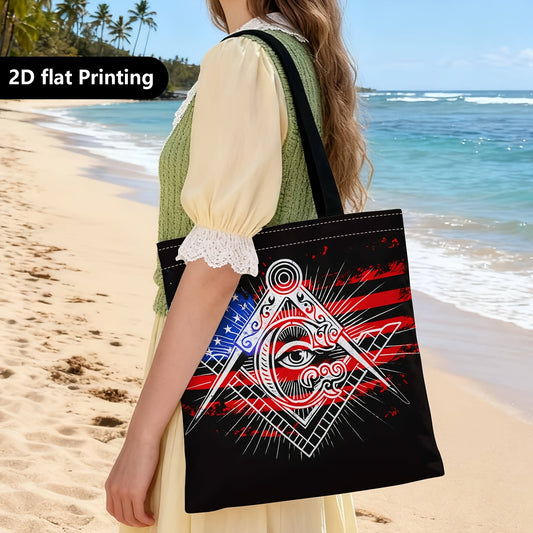 Spacious Tote Bag for Women, Perfect as a Versatile Everyday Carryall for Work, Masonic Symbol, American Flag, Illuminati Eye,Grocery Shopping, Beach Day, and Casual Weekend Outings.