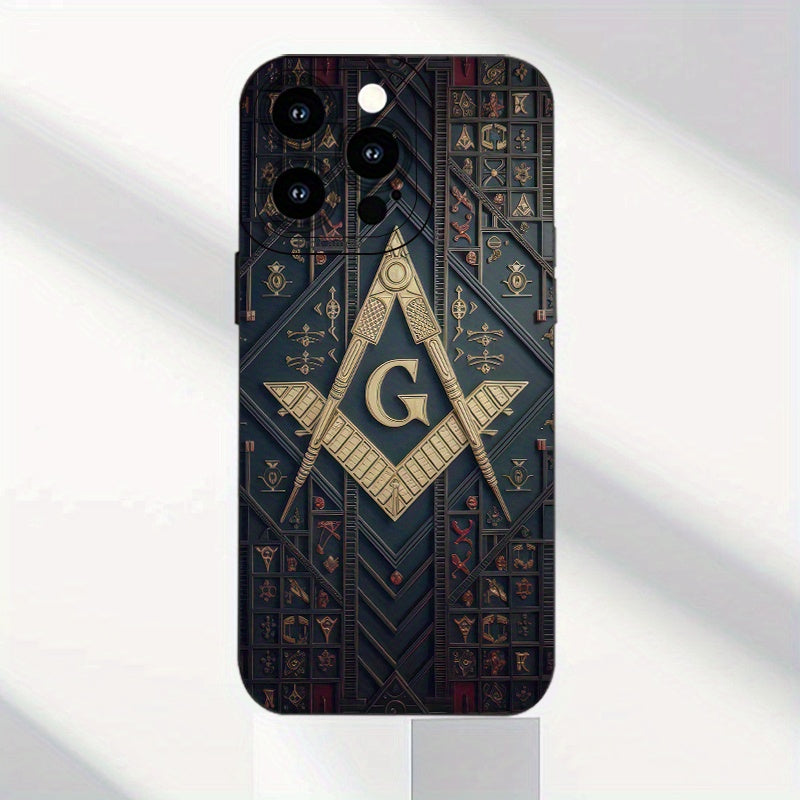Freemason G Emblem iPhone Case: Pro-Pro Max-Plus, 11/12/13/14/15/16 Fashion Creative Masonic Pattern, New Hot-selling Mobile Phone Case, Anti-fall Design, Unisex Protective Cover, All-inclusive Thickening, High-quality Mobile