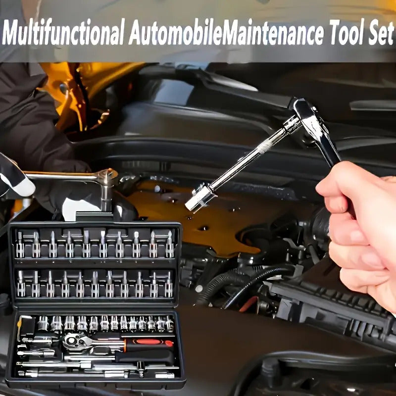 NEW 46PCS Set MGJJ Heavy-Duty Tool Set | Precision Ratchet Wrench, Screwdriver Bits & Sockets - Metal, Universally Applicable for Auto Repair, Bike Maintenance, Home - Professional & Tool