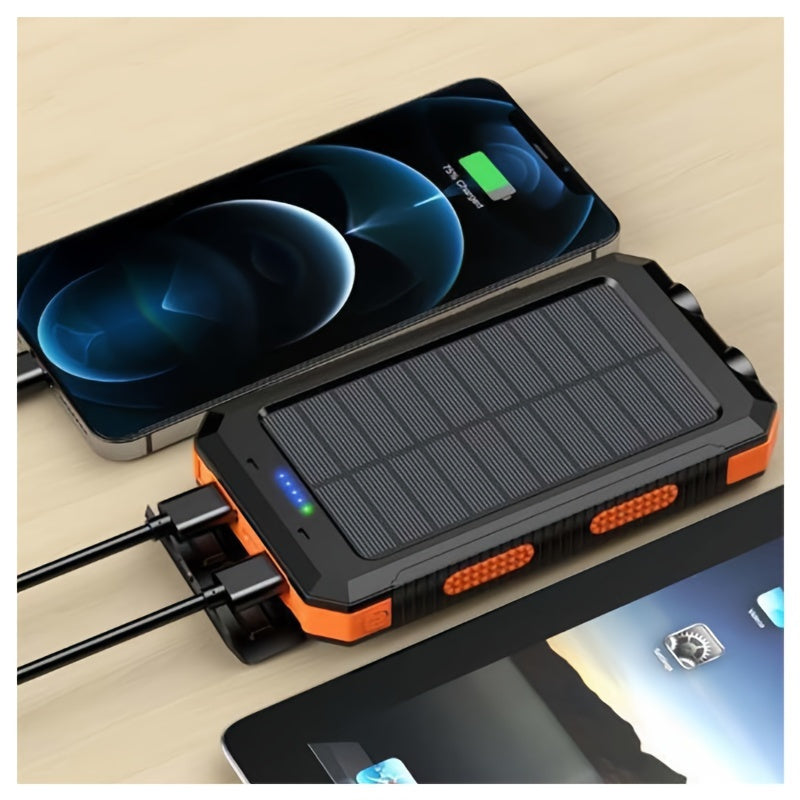 2 PCS Set 20000mAh Portable Emergency Solar Power Bank, Portable Survival Solar Mobile Phone Charger, Camping External Battery Charger for Mobile Phones, 2 USB/ LED Flashlights with Compass for Outdoor Activities