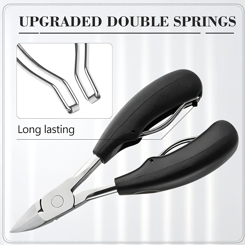 5 PCS Set Stainless Steel Nail Care Kit for Ingrown & Thick Toenails - Heavy-Duty Clippers Set with Nail File, Cuticle Nippers, Toenail Clippers for Seniors Thick Toenails - Classic Black Handles for Men, Women, Seniors, Foot
