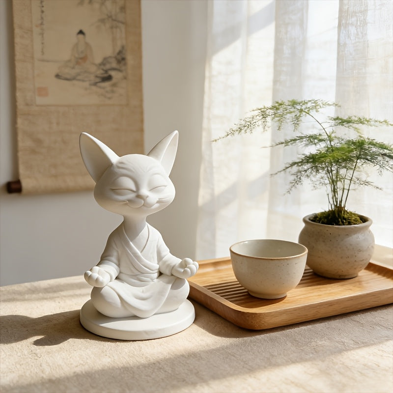 2 PCS Black and White Cat Set Zen Dual Face Cat Statue - Black & White Meditation Figurine with Dual-Sided Zen/Buddha Expression, Plastic Suitable for Home Office Desk Decor, Zen Gift for, Minimalist Tabletop Decoration