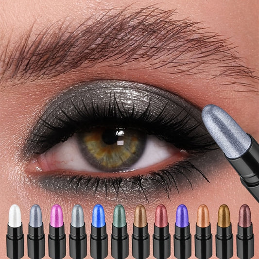 12 PCS -Colors Set Women Eyeshadow Stick Set - Long-Lasting, High-Gloss Glitter & Matte Finishes in Black, Gray, and Mixed Shades