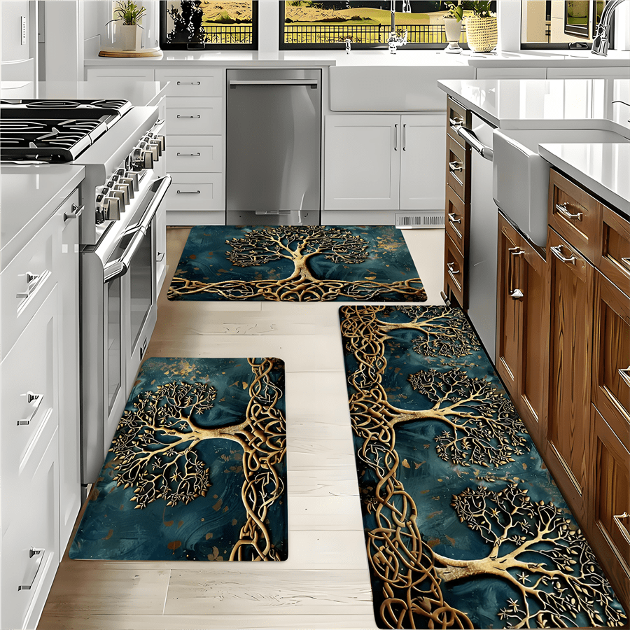 2/3 PCS Set TREE OF LIFE Kitchen Luxury Rug Set, Outdoor Indoor Entrance Mat, Welcome Mat, Suitable for Home, Living Room, Kitchen, Bedroom, Farmhouse, Study, Corridor, Laundry Room, Kitchen Mat, Shoe Scraper, Entry Mat, Home