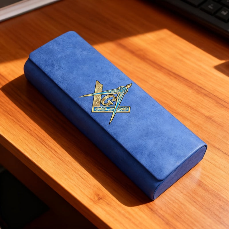 Freemasonry Symbol Eyeglass & Fashion Glass Case - Masonic Compass & Square Emblem Hard Cover, Durable Travel Glasses Holder for Masons, Gift Idea for Masonic Brethren ()