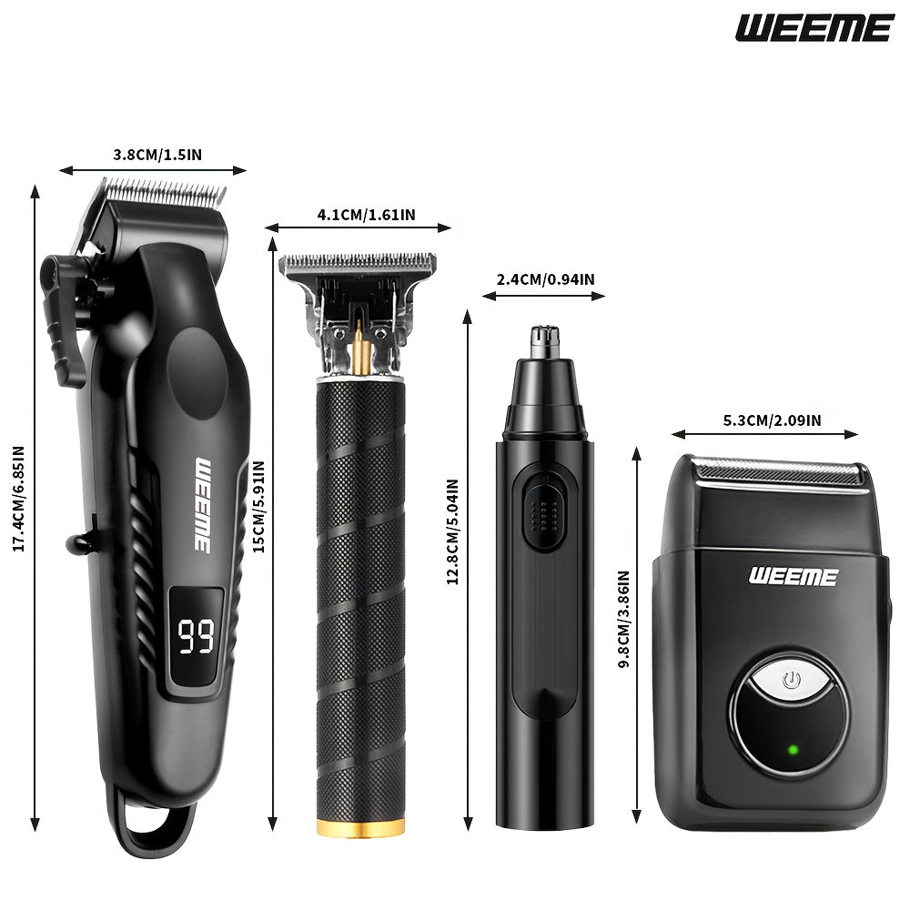 4 PCS Set Men's Grooming Kit with USB- Fast-Charging Clipper, T-Trimmer, Razor & Nose Hair Trimmer - All-in-One Hair & Shaving System for Home, Travel - Ideal Gift for Dad, Husband, Boyfriend (Birthday/Father's Day)