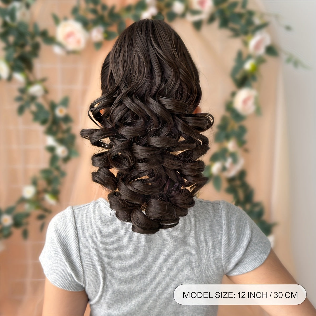 30.48cm Women's Heat-Resistant Synthetic Ponytail Wig - 12" Deep Wave Curly Hair Extension with Brown/Black/Blonde/Red/Gray/Beige/White