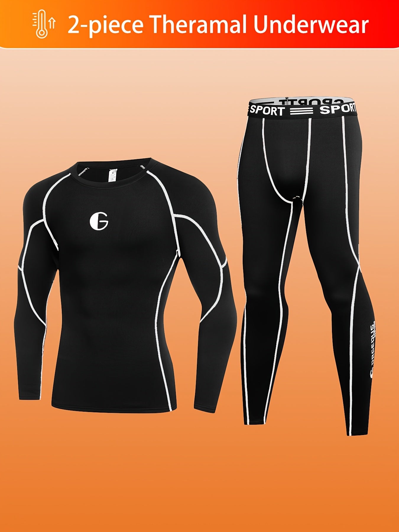 2 PCS Set Men's Thermal Underwear with Fleece Lining, Suitable for Winter Hunting, Outdoor Skiing, And Winter Sports Training, Featuring a Fitted Crew Neck Long Sleeve Top And Long Pants As Base Layers.