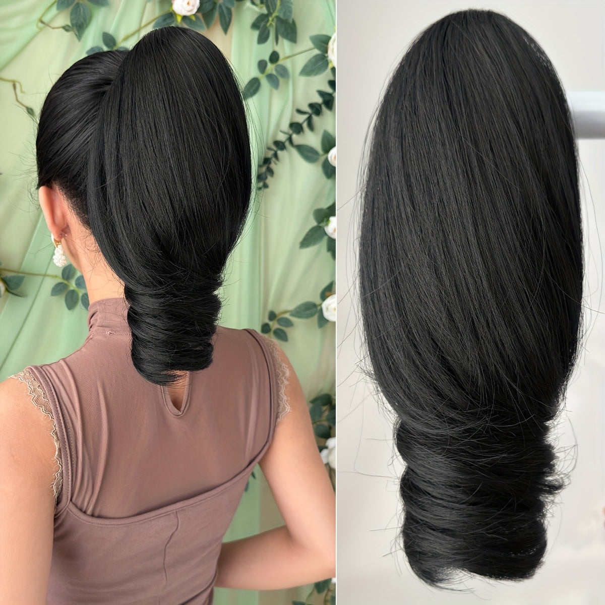 Women's Heat-Resistant Synthetic Hair Extension - 25.4cm Deep Wave Claw Ponytail Wig with 7 Color Options (Black, Brown, Golden, Gray, White, Brown/Black Gradient, | Look For Parties, Daily Use, Easy To Style & Maintain