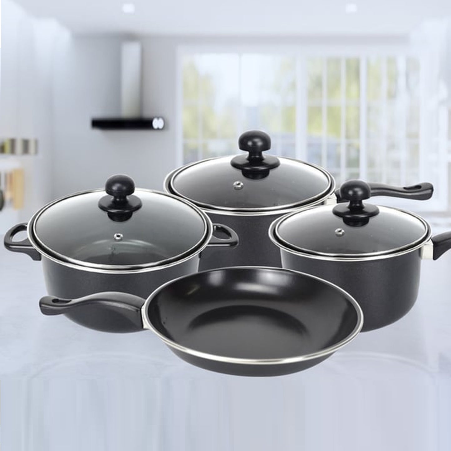 4 PCS Set + 3 Lids Black Non Stick Cookware Set Cooking Pot Frying Pan Saucepan With Lids Kitchen Cooking Accessories