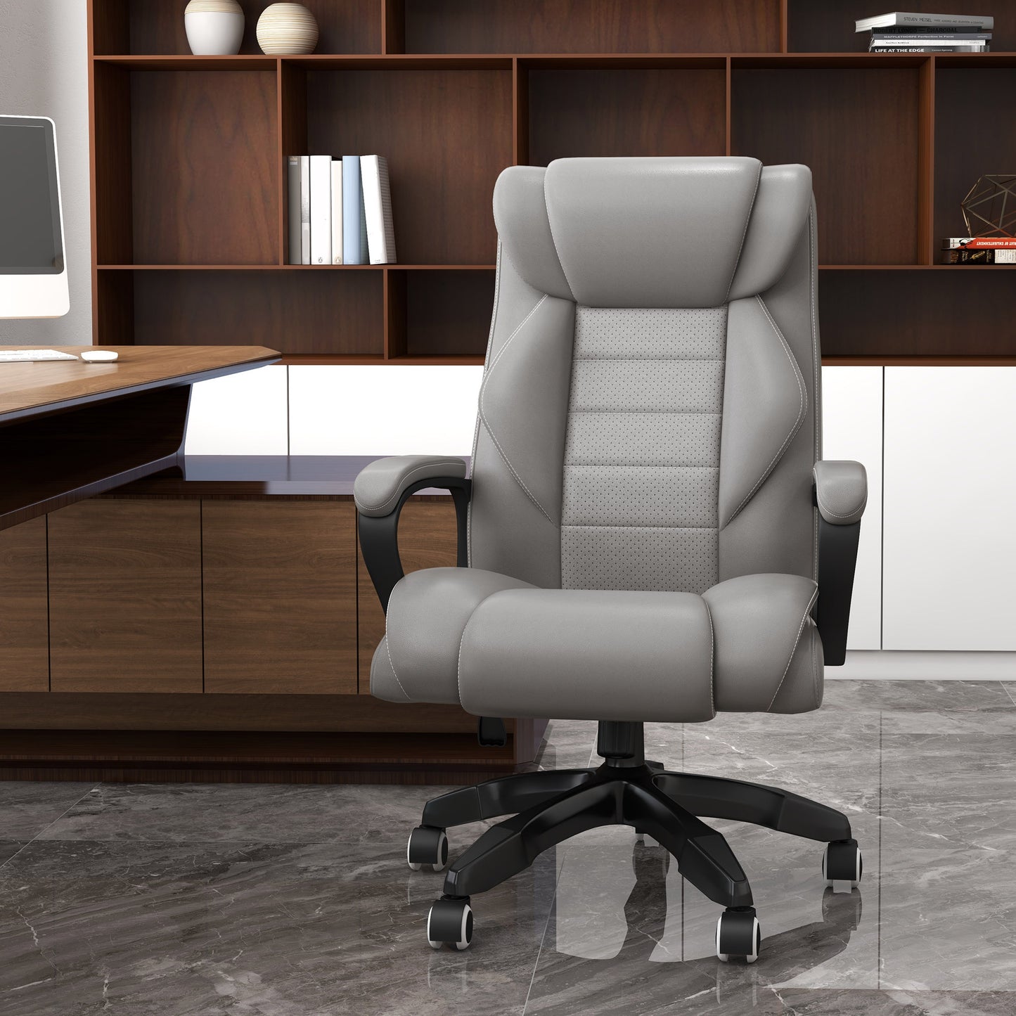 High Back Executive Office Chair 6- Point Vibration Massage Extra Padded Swivel Ergonomic Tilt Desk Seat