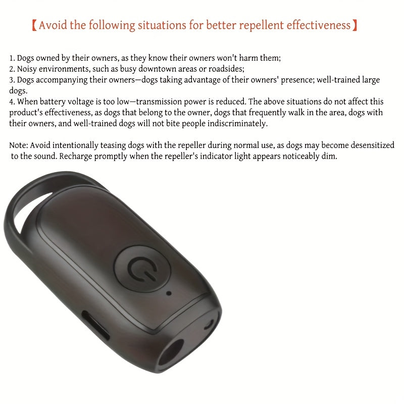 1pc Mini Soundwave technology Dog Repeller, Black - Suitable for Indoor & Outdoor Use, Anti-Barking with LED Light for Night Visibility, Portable and Compact