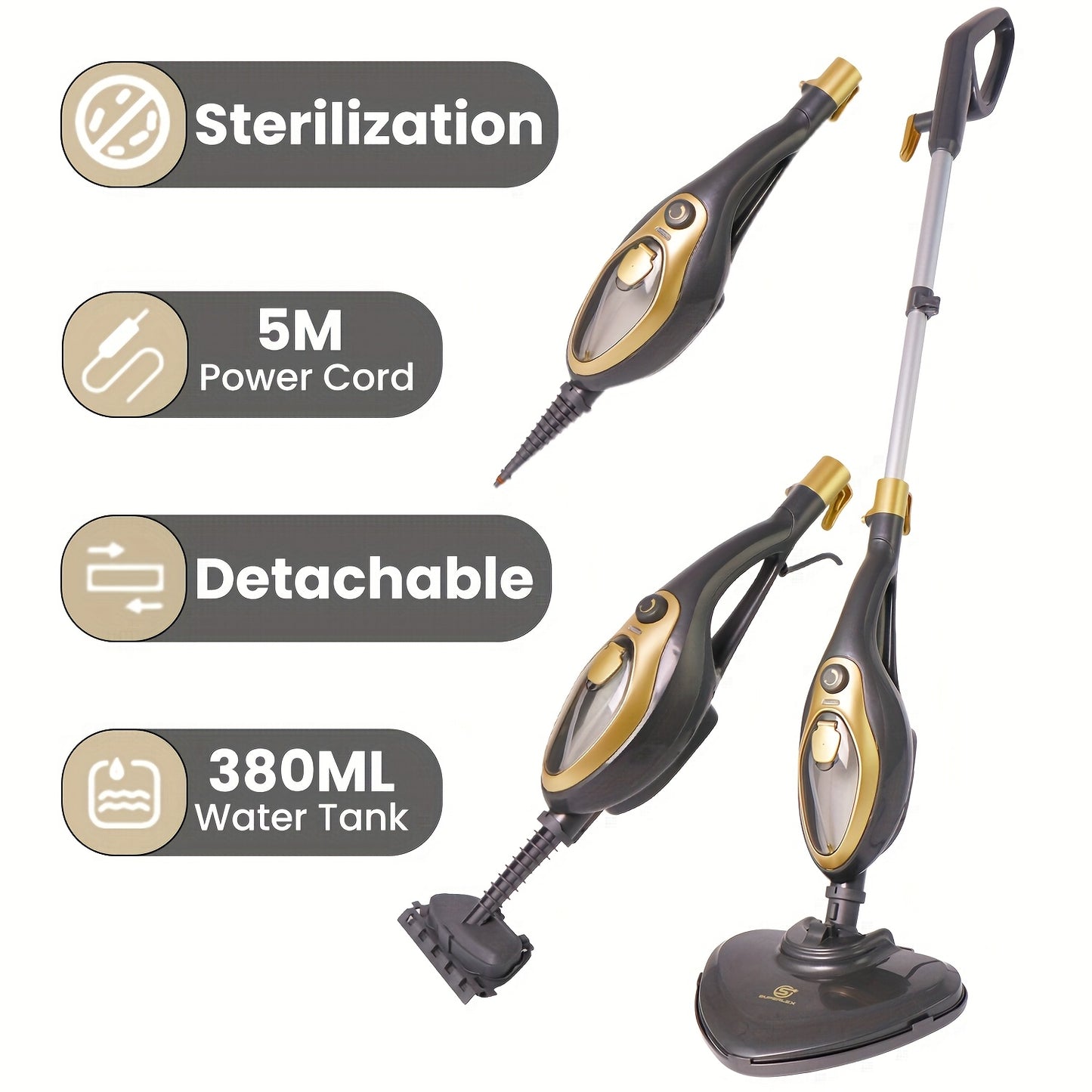 Steam Mop Floor Cleaner Carpet Steamer, 12-in-1 Mutlifunction Steam Cleaner Detachable Handheld Variable Control with Microfibre Pad for Carpets, Hard Floors, Bathroom, Kitchen