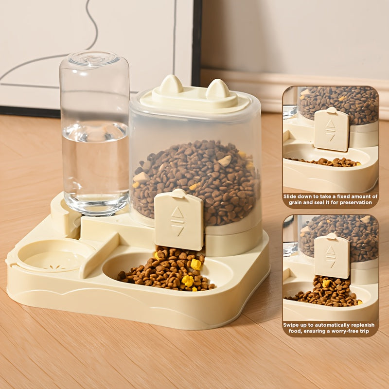 NEW Automatic Gravity-Fed Cat & Dog Feeder-Waterer Combo with Dual Wet/Dry & Water Dispensers, Spill-Proof System, No Battery/ Auto Refill, Easy-Clean Durable Design for Multi-Pet Houses, Kittens & Puppies (No Wiring Needed)