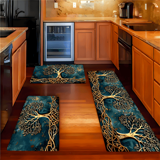 2/3 PCS Set TREE OF LIFE Kitchen Luxury Rug Set, Outdoor Indoor Entrance Mat, Welcome Mat, Suitable for Home, Living Room, Kitchen, Bedroom, Farmhouse, Study, Corridor, Laundry Room, Kitchen Mat, Shoe Scraper, Entry Mat, Home