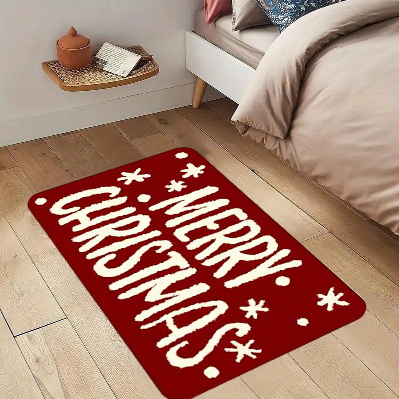 Festive Christmas "Merry Christmas" Door Mat - Machine Washable, Polyester, Rectangular, Ideal for Indoor/Outdoor Entryway, Living Room, Bedroom, Kitchen, Office & Holiday Decor, Christmas Door Mat