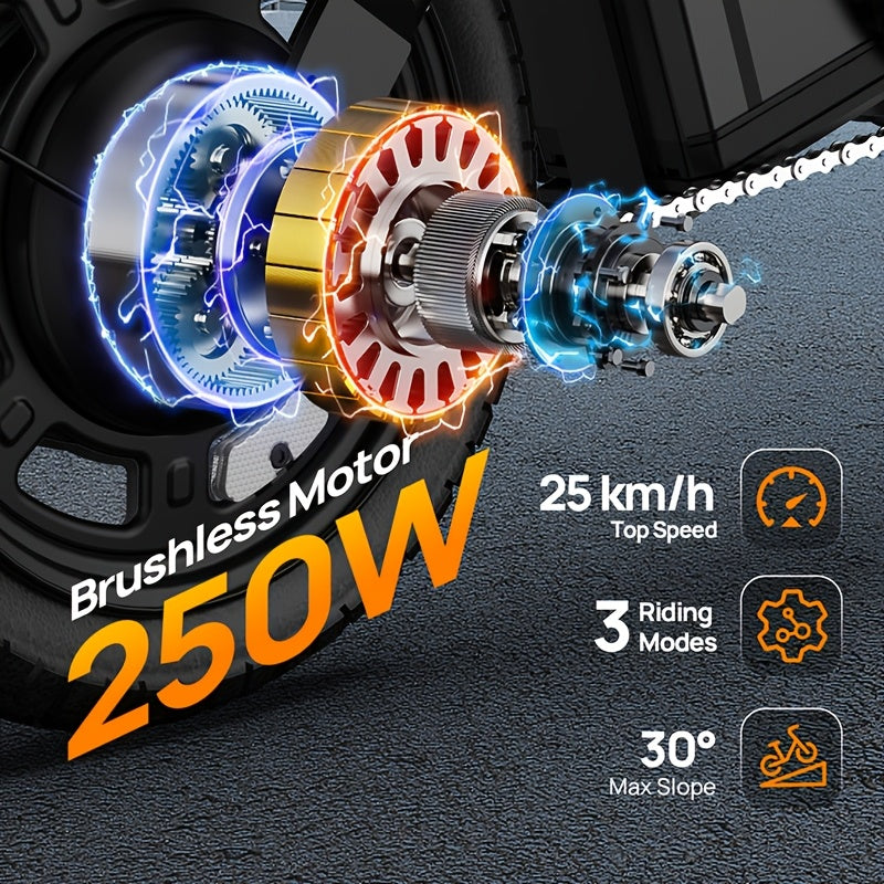 35.56cm Folding E-Bike with 250W Motor & 48V 360Wh Removable Battery - 40-60KM Range, 3 Modes Lightweight Alloy Steel Frame, Disc Brakes, Black Urban Commuter Bike for Men & Women, Foldable Design for Easy Storage, Electric B