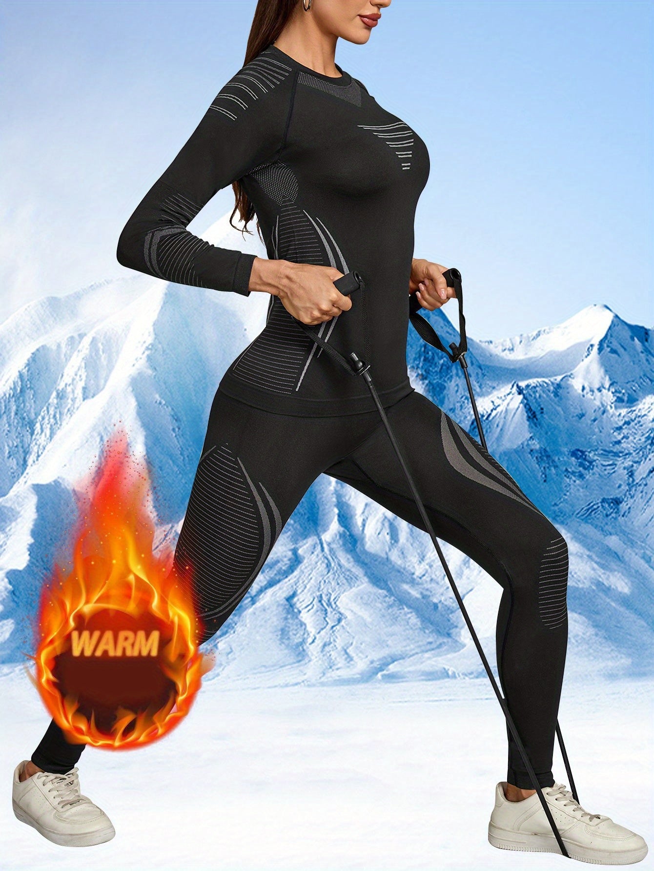 2 PCS Set Women's Seamless Compression Sportswear Set, Autumn/Winter New Arrival, Ski Base Layer, Warm, Moisture-Wicking, Quick-, Body-Hugging