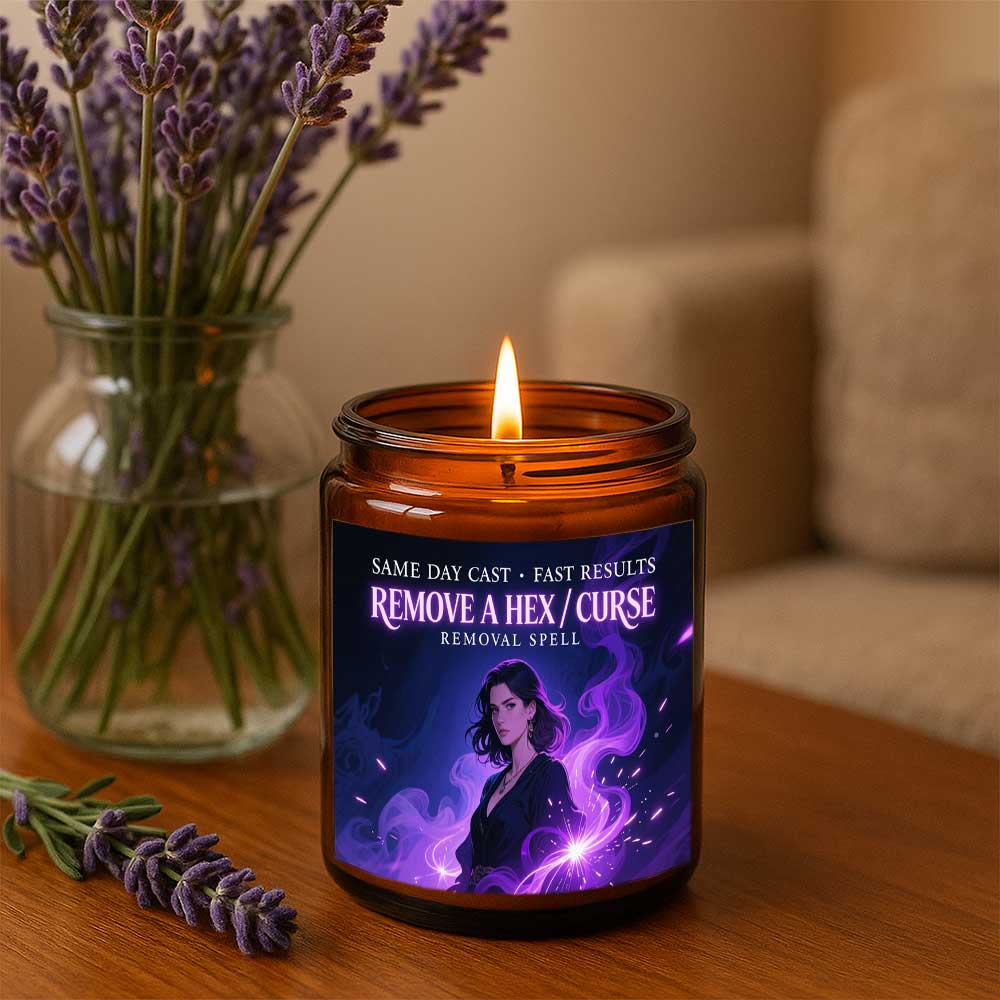 Curse Witchcraft Breaking Spell Candle - Remove Bad Energy & Hex Removal Ritual, Long-Lasting Soy Wax Magic Jar with Lavender Scent, & Rebound Spell for s, Witchcraft Gift for Women/Men (Halloween, Christmas, New Year) - Use