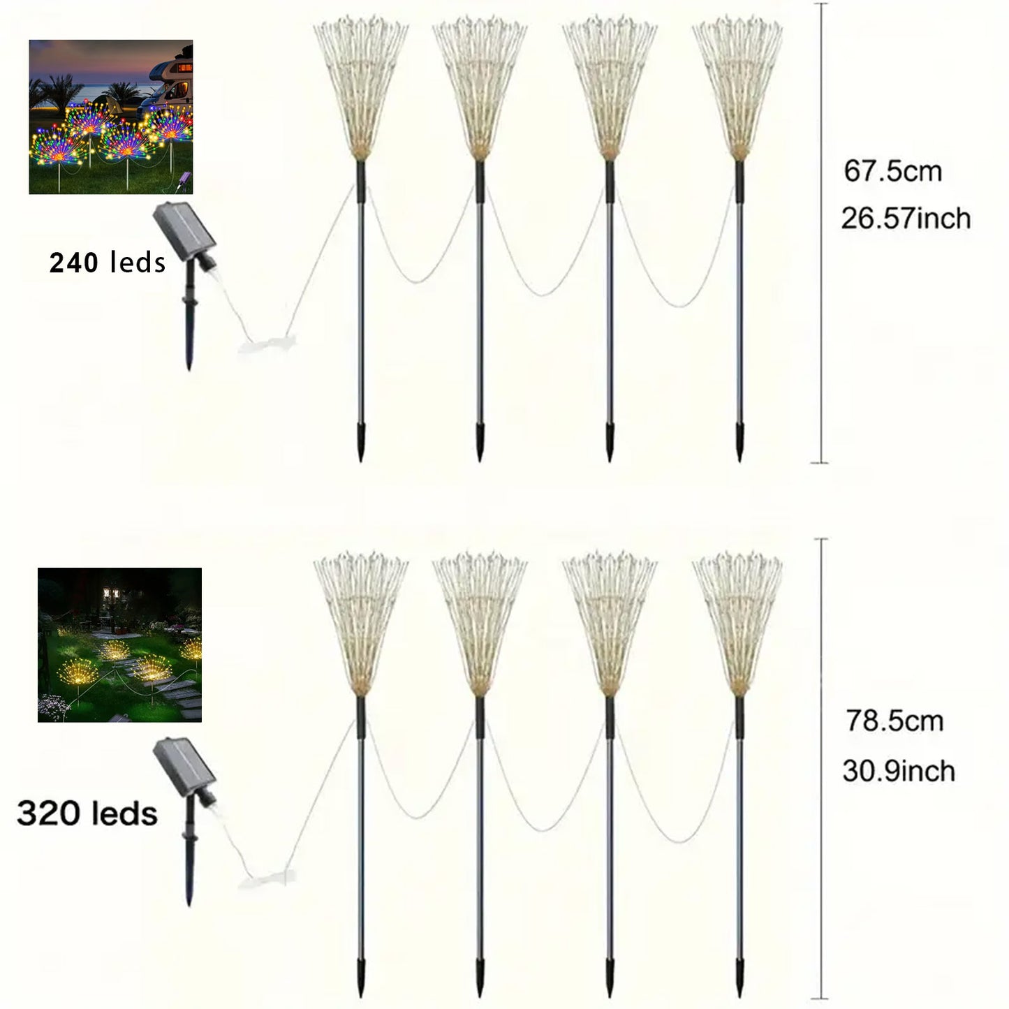 4 Pack Solar Firework Lights, Solar Garden Lights, 320/240 LED 8 Modes IP 65 Copper Wires String DIY Landscape Light for Outside, Wedding, Party, Patio Home Lawn Christmas Decorative, Christmas lights-Outdoor Lighting