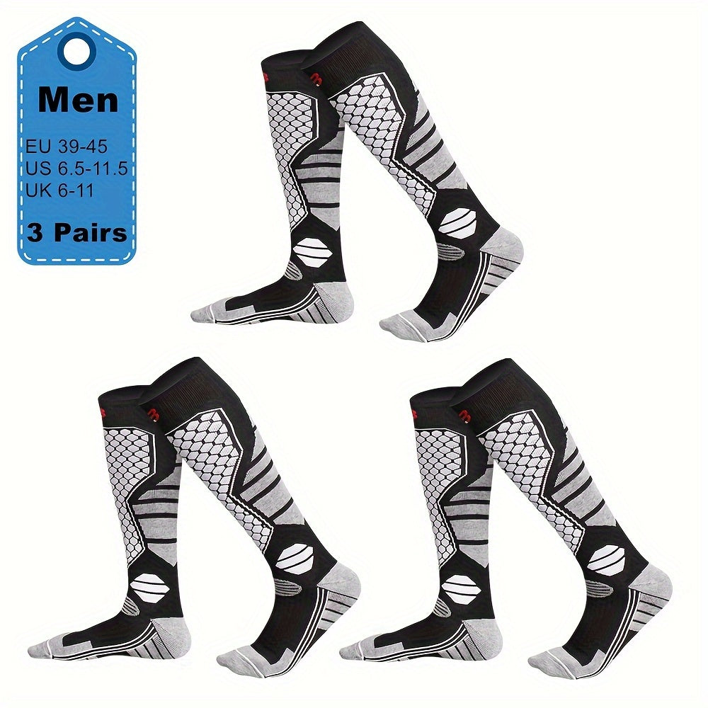3 Pairs Men's Winter Thick Warm Breathable Hiking Ice Skating Skiing Knee-High Outdoor Sports Socks - EU 39-45, US 6.5-11.5, UK 6-11