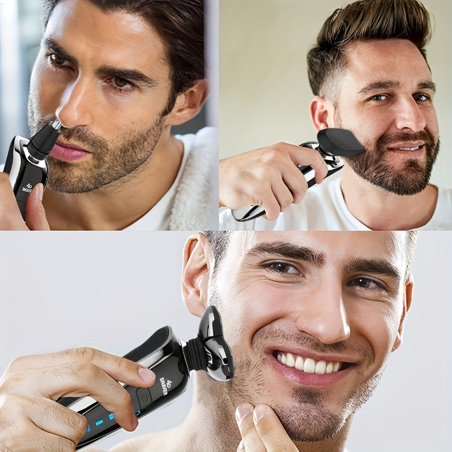 Rechargeable 3-Head lectric Shaver for Men, standard or Multi-Functional Grooming Kit withOptional Nose/Sideburn Trimmer & Cutting Head, suitable for Men's Shaving, Kids' Haircutsand Women's Body Hair Trimming