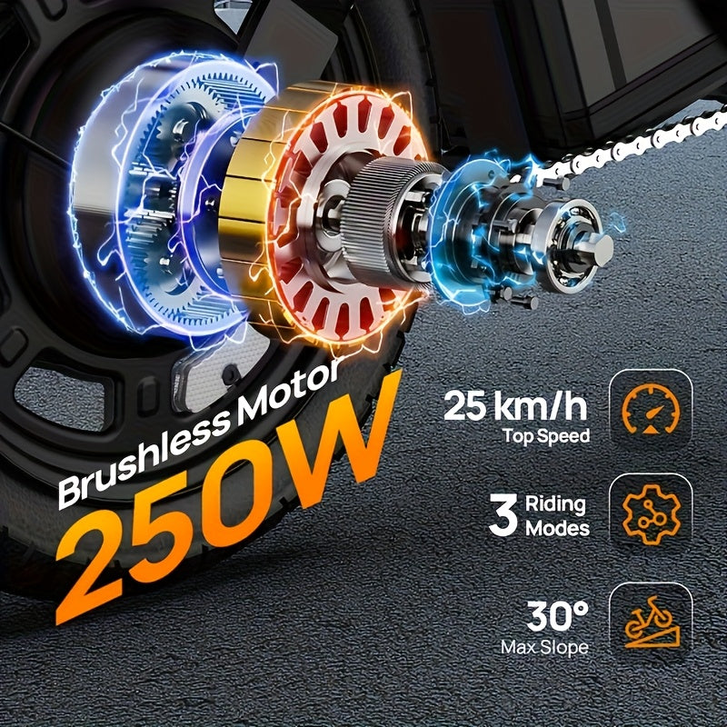 F1L Foldable Electric Bike 35.56cm Compact Portable E-Bike With 48V 7.5Ah Battery (40 Km Range), 250W Motor, 3 Riding Modes Ultra-Lightweight Space-Saving Design Perfect For Commuting, Travel Car Trunk Storage