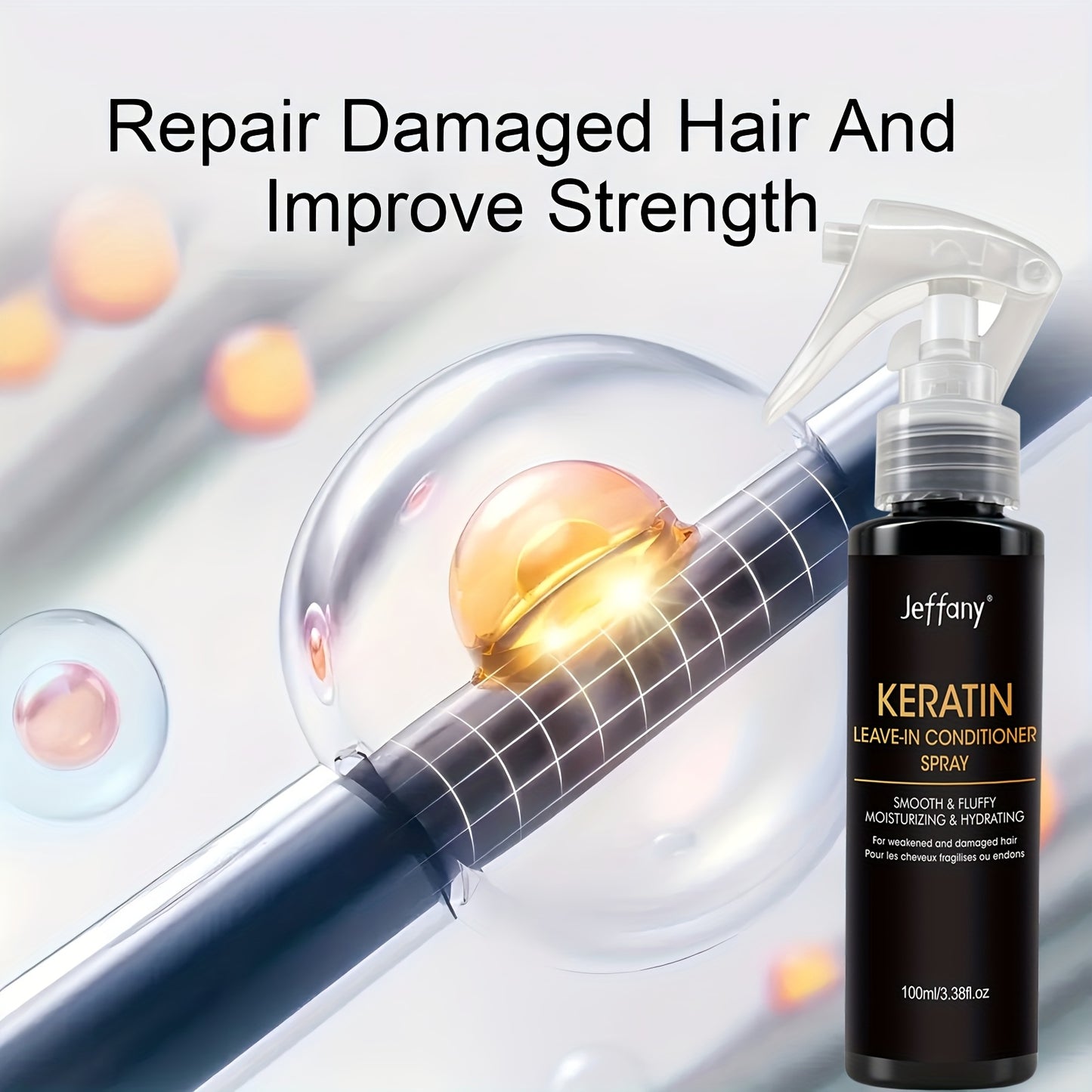 3.38 Fl. Oz. Instant Smoothing 10-In-1 Keratin Leave-In Conditioner Spray, Enriched with Keratin, Biotin, Castor Oil, And Coconut Oil – Smooths Frizz, Breakage, And Provides Protection. Suitable for Long Straight Hair, Curl