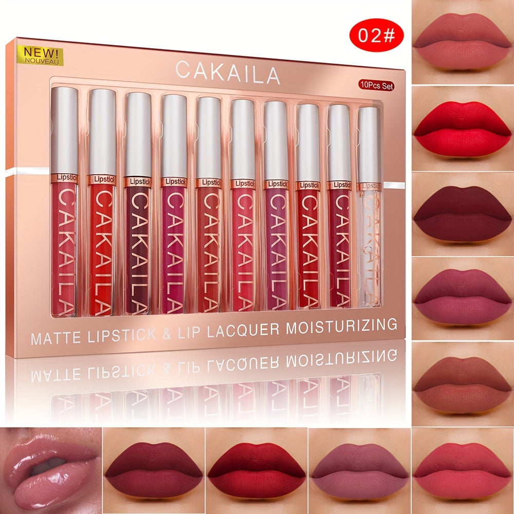 10 PCS Set Matte Lip Gloss Lipstick Set, Long-Lasting Waterproof Non-Stick Cup, Non-Fade Liquid Velvet, Red Shades, All Skin Types, Adult Use, Matte Finish, Beauty Personal Care