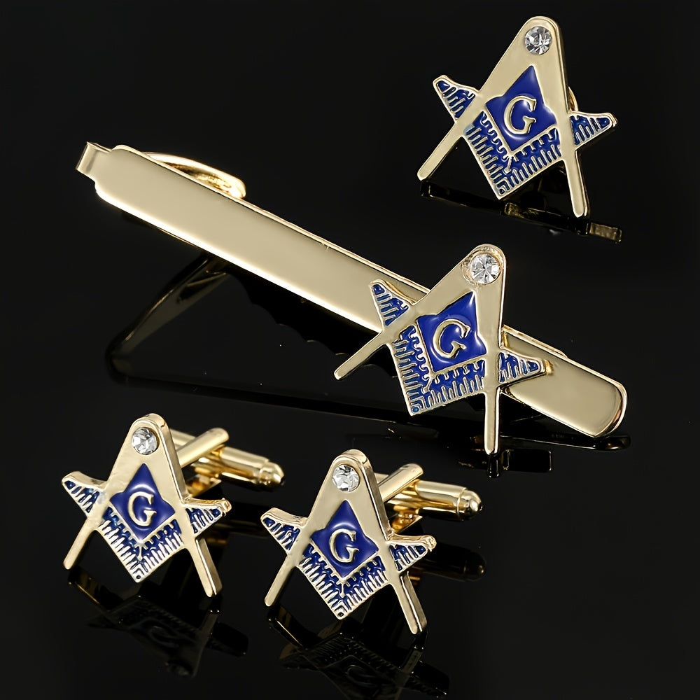 1 Set of 3pcs Men's Gift Novelty Styling Accessories Set, Men's Clothing Decorative Brooch, Cufflinks, and Tie Clip Set