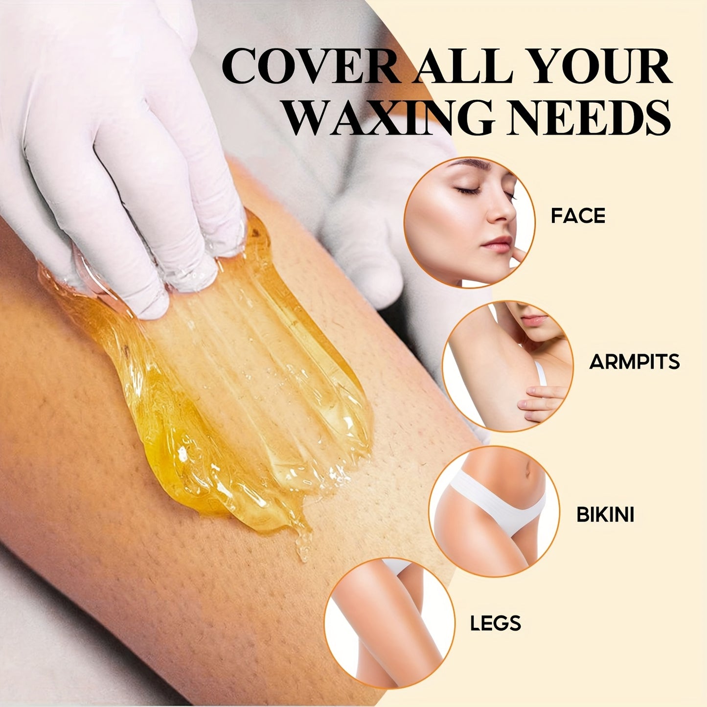 150G/5.29Oz Sugar Wax Hair Removal Kit (Five Wax Strips + Three Wooden Sticks), Features a Gentle And Non-Irritating Formula, Effectively Removes Hair Without Residue, Suitable for The Entire Body, Compatible with Various Hai