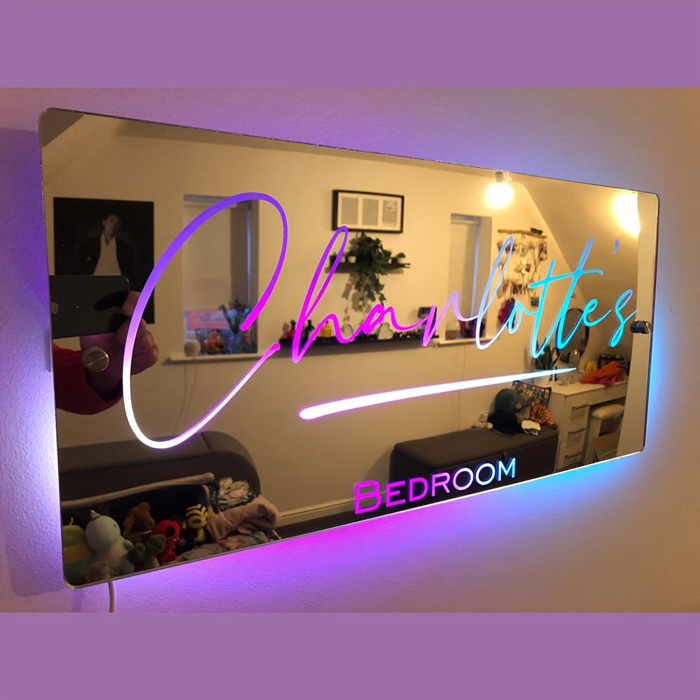Customized One Piece Bedroom Personalized Name USB Power Supply luminous wall LED mirror light with Remote Control Christmas Valentine's Day wedding gift