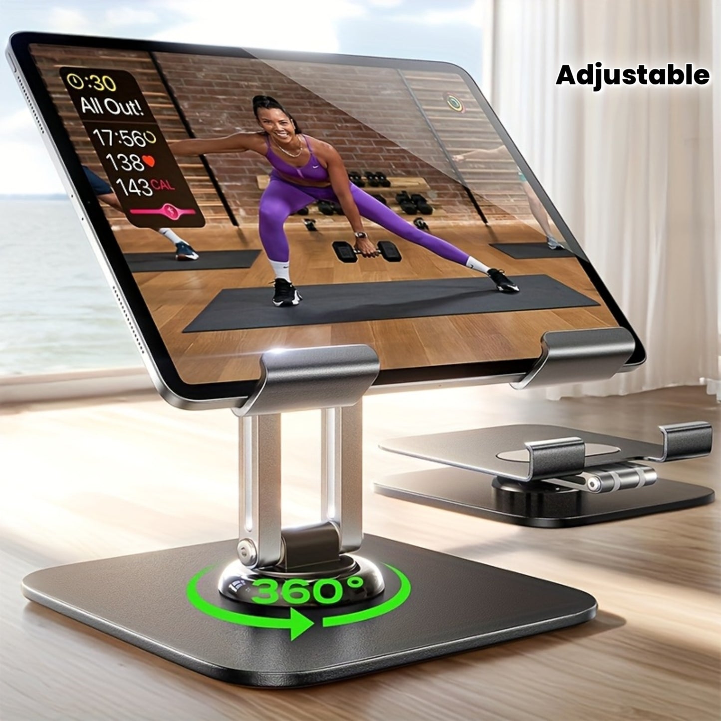 Heavy-Duty 20kg Stable Adjustable Tablet Stand with Rotating Base & Folding Design - Heavy-Duty Iron Construction, 360° Rotating Tablets, for iPad, Phone, Tablet, Laptop, Ergonomic Workspace, Sturdy Build, Office Workers