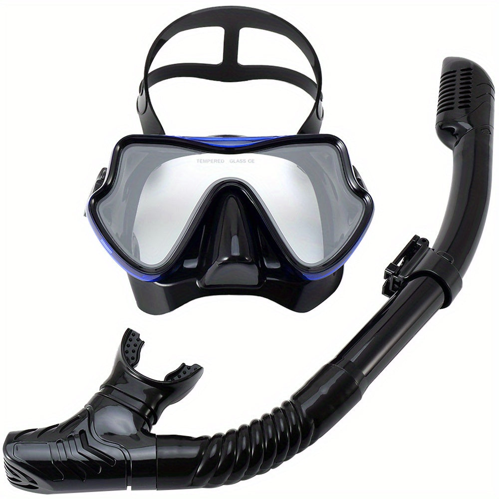 Snorkeling Mask Breathing Tube Set Large Frame Silicone Mask, Anti-Leak Anti-Fog Snorkel Mask Swimming Goggles for Men Women