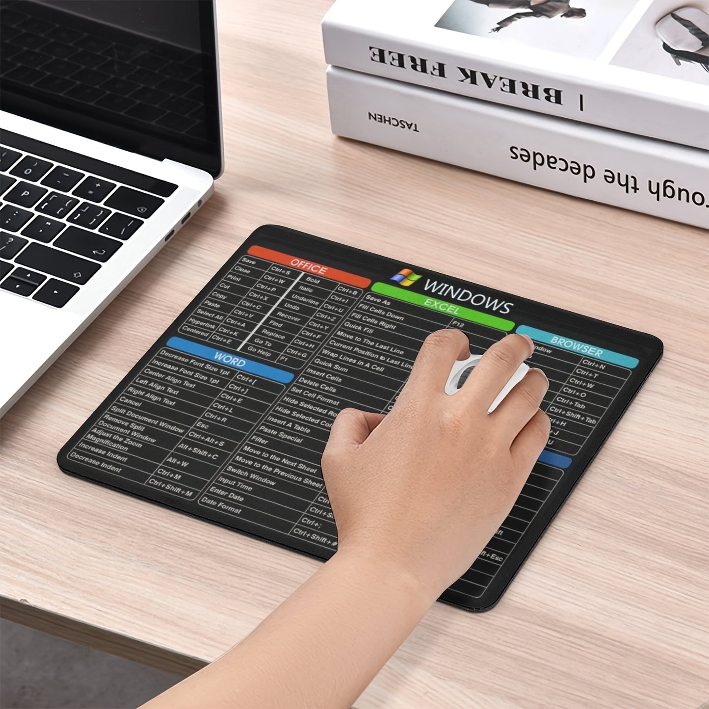 Ergonomic Non-Slip Rubber Mouse Pad with Windows Shortcuts - Rectangle Office Gaming Mouse Mat, Durable & Comfortable, Ideal for Computer & Laptop, 24.13X20.07 cm