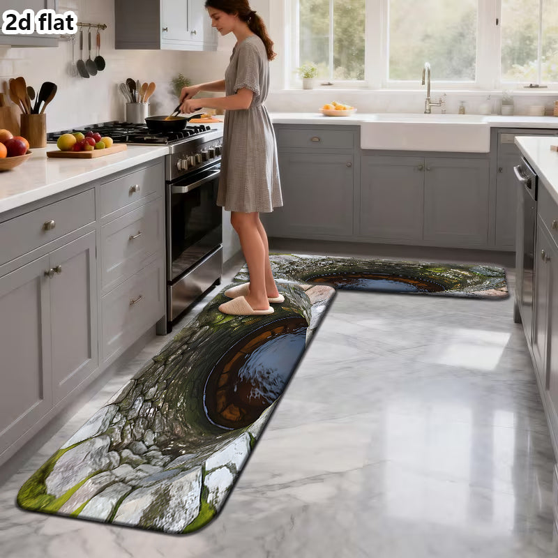 Optical Visual Illusion Infinite Abyss Manhole Cover Doormat - High-definition Marble Pattern Non-slip Mat, Machine-washable with Rubber Backing. Suitable for Indoor/outdoor Foyers, Entrances, RVS, and Camping Scenes. Enhance