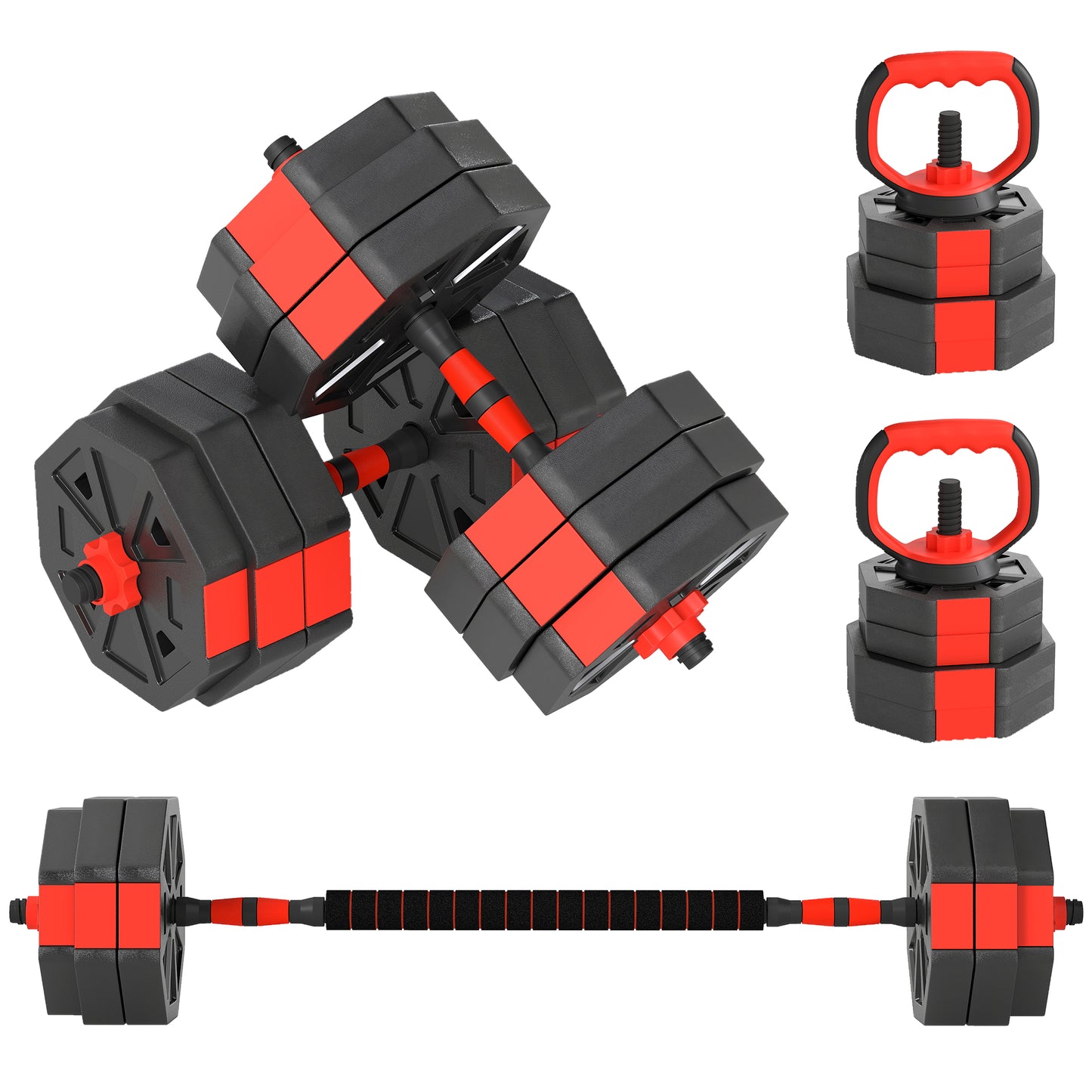 For Home Gym 6-in-1 Set Adjustable Weight Dumbbells Set, Used as Kettlebell, Barbell, Dumbbell, Push-Up Stand, 30kg Free Weights Set for Men and Women Home Gym Training, Sports Accessories