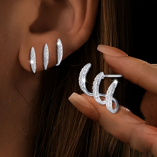 2 PCS Set A Pair of 925 Silver-Plated Women's Claw-Shaped Curved Earrings, Featuring a Dazzling Luxurious Design, Unique Style Suitable for Everyday Music Festivals And Various Occasions, a Perfect Gift for Women, Hypoallerge