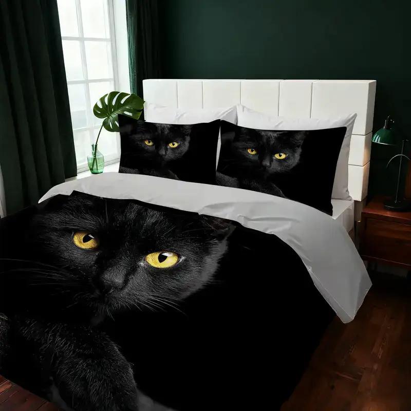 3 PCS Set 260x230cm 1 Duvet Cover + 2 Pillowcases (No Filling), Pet Photography Contest Theme, Cute Pet Day Bedding, Suitable for 8 Indoor Products, Between Black And White, Light And Dark Contrast, Contrast Edge