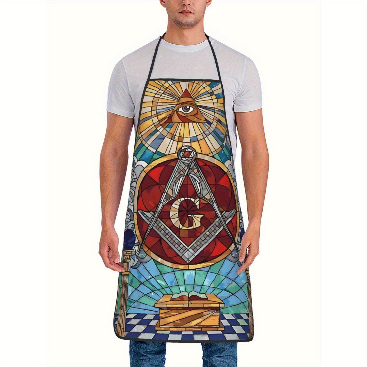 Freemason Unisex Apron - Durable with Intricate Masonic Symbols, Adjustable Neck Strap & Tassels - Kitchen Cooking Hairdresser Craftsmen Apron for Men & Women, Symbolic Design
