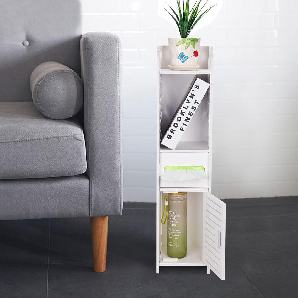 Bathroom Cabinet Corner Shelf Wooden Modern Cupboard Storage Toilet Tissue Paper Unit White