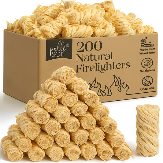 200 PCS Set Pelle & Sol 200 Natural Firelighters – Long Burning Fire Lighters for Wood Burners, BBQ Lighter, Pizza Ovens, Open Fires – Quick Light Fire Starter, Camping Accessories