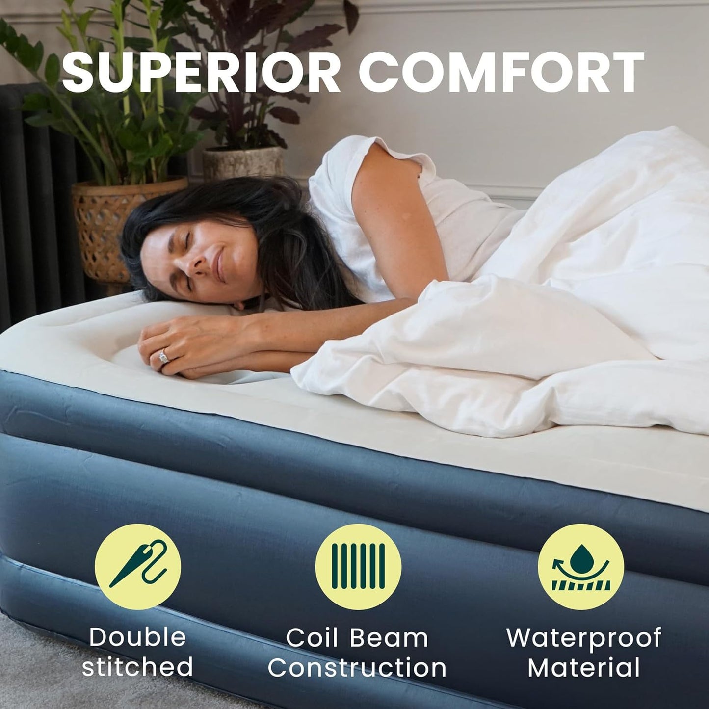 King Size Air Bed with Built-in Electric Pump – Self-Inflating Blow-Up Mattress for 2 Adults – Waterproof & Elevated for Camping, Guests, Indoor & Outdoor Use Furniture Supplies