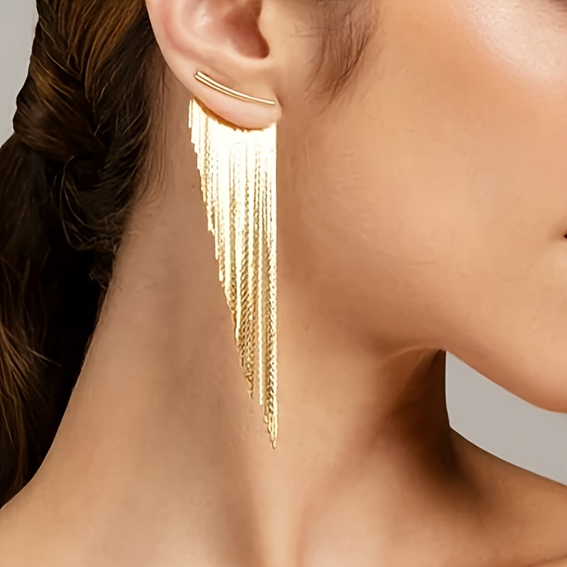 Women's Sparkling KC Golden-Plated Irregular Tassel Drop Earrings - Bohemian Retro Statement Jewelry with Cascading Leaf-like Design, Luxury Party Wedding Everyday Dangle Earrings for Christmas Gifts & Special Occasions (Yea