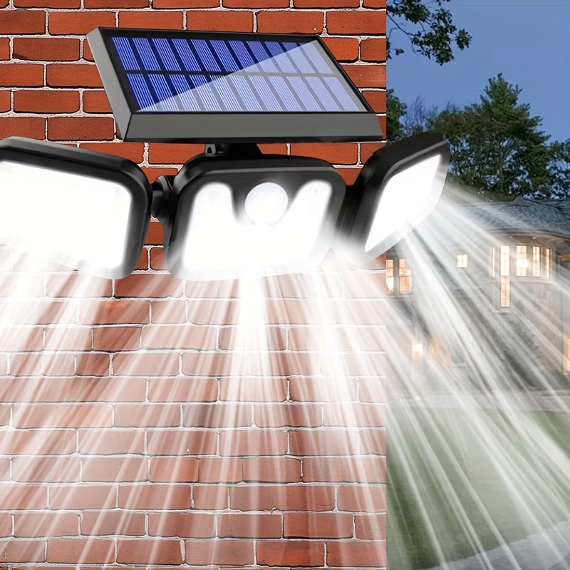 Solar LED Wall Light | Three-head Outdoor Lighting | IP55 | Solar-powered with Motion Sensor | Durable ABS and PC Materials | Ideal for Gardens, Courtyards, Garages | Halloween and Christmas Decorations