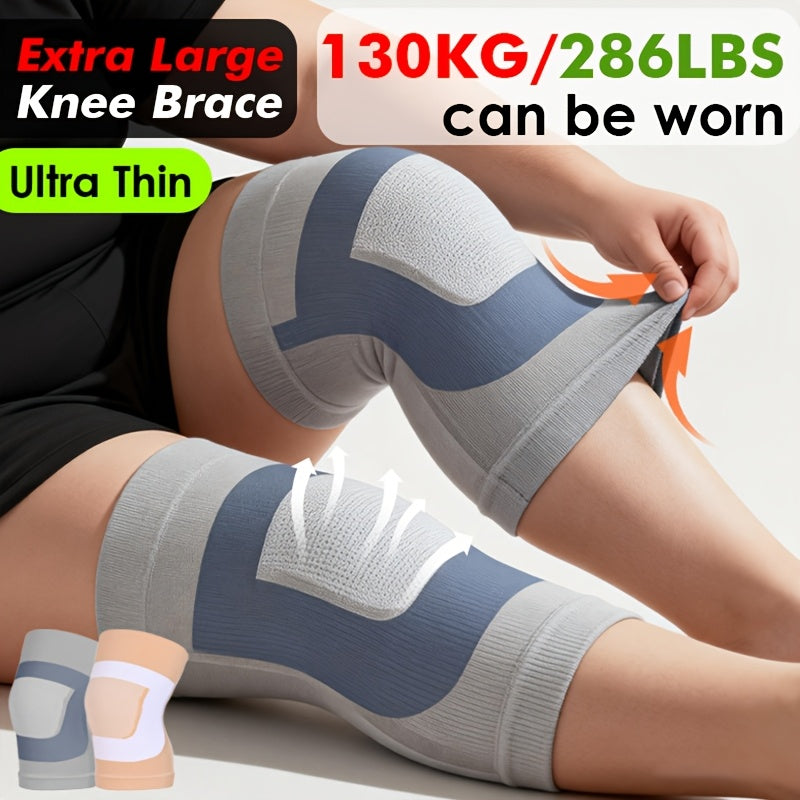 2 PCS Set 4XL (130Kg- 286lbs) Ultra Thin Extra Large High Elasticity Knitted Compression Knee Braces, Breathable& Comfortable Plus Size Knee Sleeves, Oversized Knee Support for Men & Women, Blue/ Yellow Suitable for Weight Up