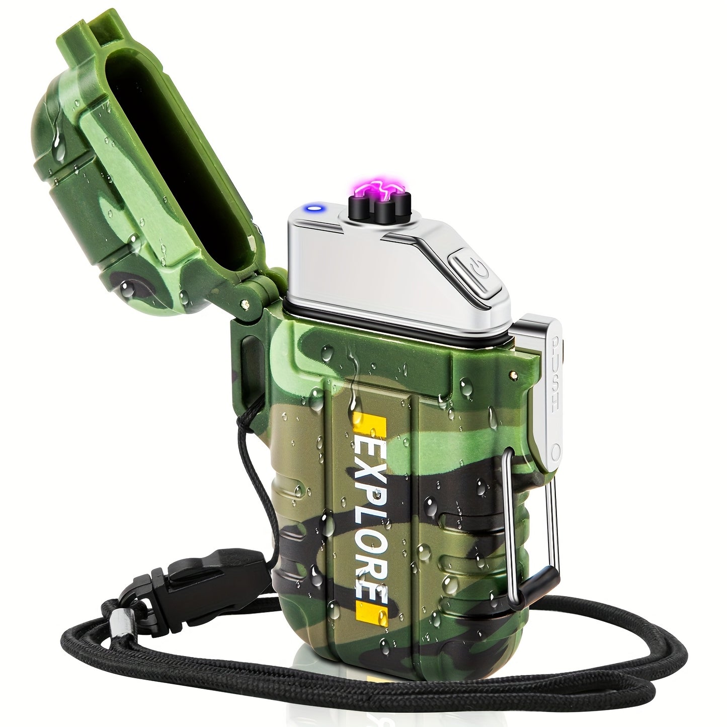 NEW Survival Arc Plasma Lighter Electric Windproof Lighter Rechargeable Flameless Cool Lighters with Whistle for Camping, Survival, Outdoor Adventure, Tactical Outdoor Supplies
