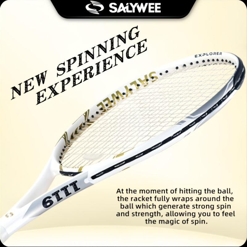 NEW 1 Set + Balls + Bag  Explorer Pro Carbon Fiber Unisex Tennis Rackets, White Available, One-Piece Construction, Pre-Strung Pattern 16x19, Approx. 260g, 102  Racquet Head Size, Free Racquet Bag & Vibration Dampener, for Int