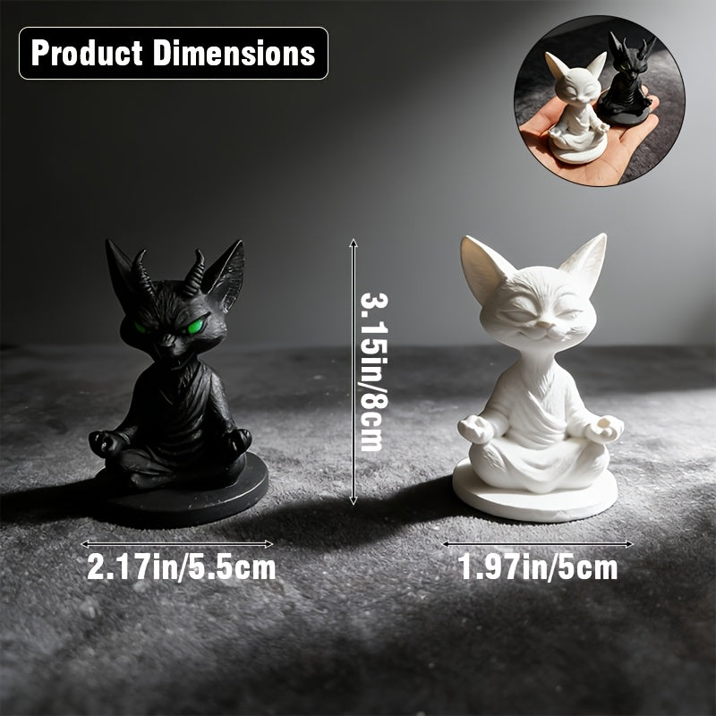 2 PCS Black and White Cat Set Zen Dual Face Cat Statue - Black & White Meditation Figurine with Dual-Sided Zen/Buddha Expression, Plastic Suitable for Home Office Desk Decor, Zen Gift for, Minimalist Tabletop Decoration